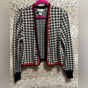 VINTAGE 1980a LESLIE FAY COLLECTIONS HOUNDSTOOTH OPEN SWEATER